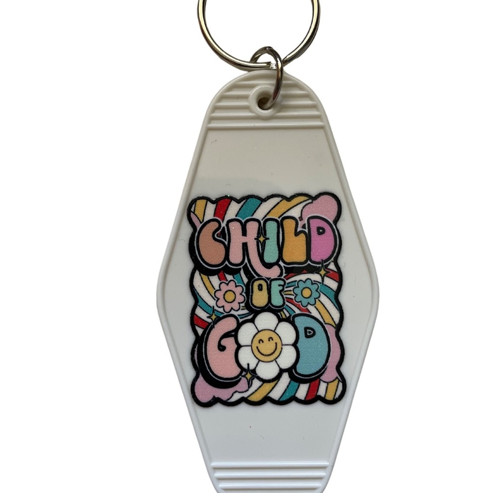 White Motel Retro Keychain with Colorful Design